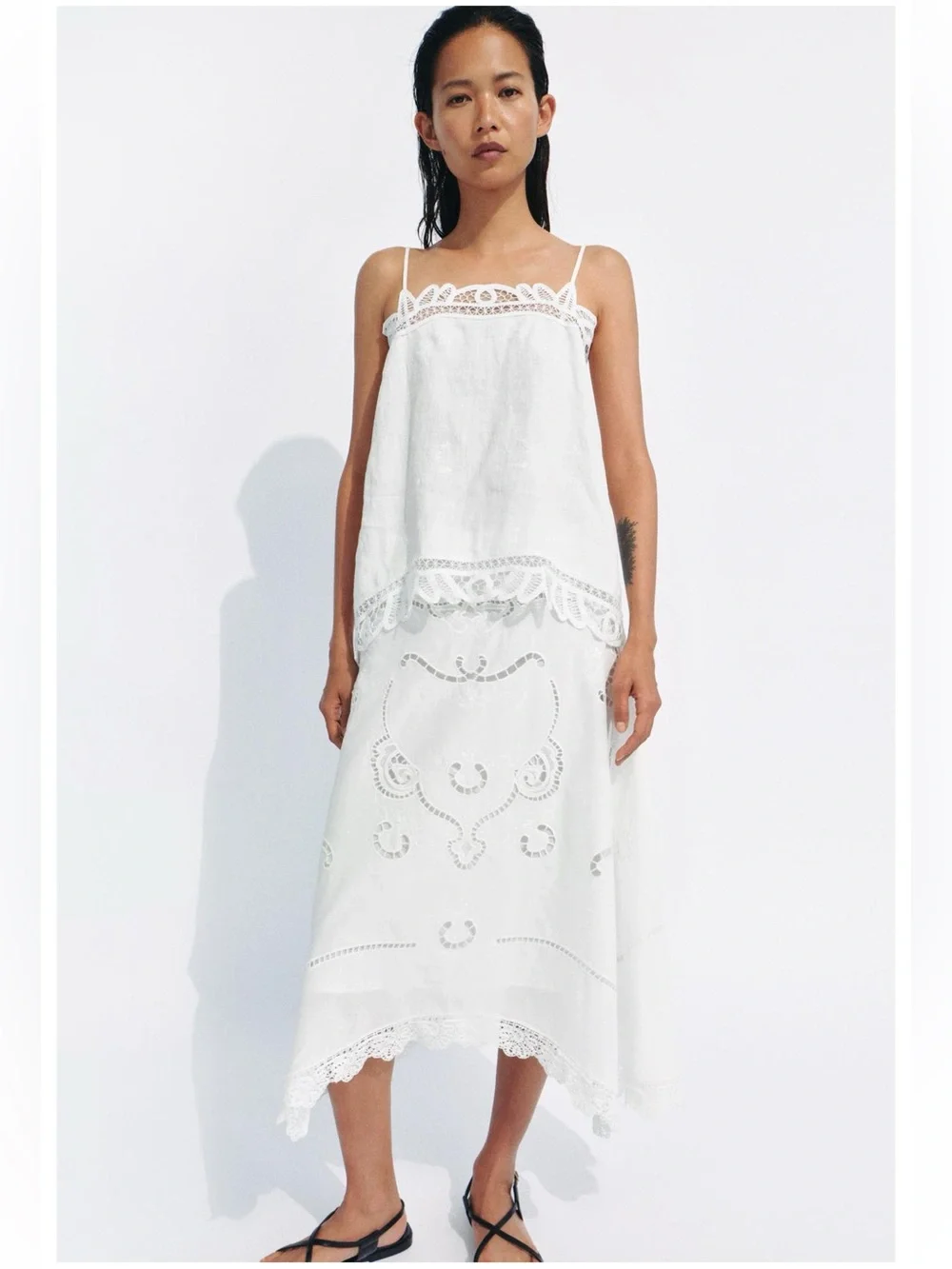 Zara ZW Collection Embroidered Asymmetric Skirt